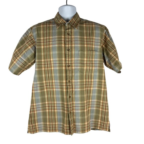 Izod Jeans Mens Plaid Short Sleeve Button-Up Shirt Size M 100% Cotton - Picture 1 of 5